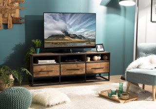Meuble TV industriel 3 Tiroirs SIXTINE en bois et métal